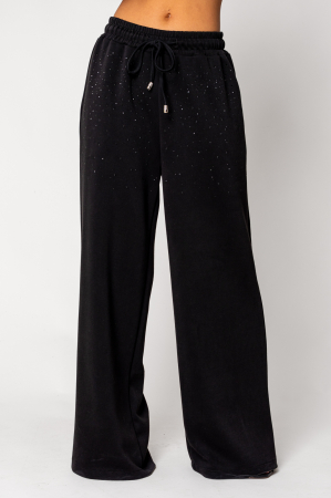 Pantaloni lung larg cu strasuri Black [0]