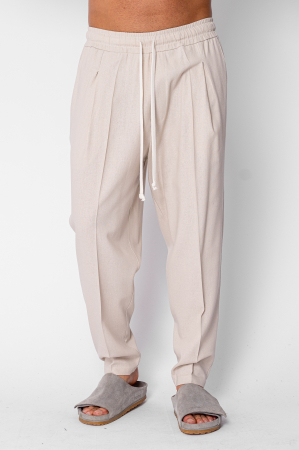Pantaloni lung larg din IN cu buzunare Beige [1]