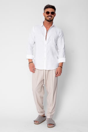 BARBATI - Pantaloni lung larg din IN cu buzunare Beige