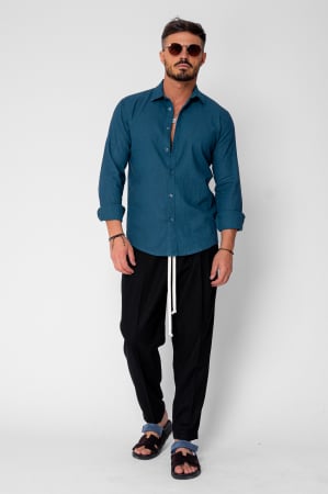 BARBATI - Pantaloni lung larg din IN cu buzunare Black