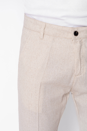 Pantaloni lungi din in cu nasture Beige [3]