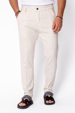 NOUTATI - Pantaloni lungi din in cu nasture Beige