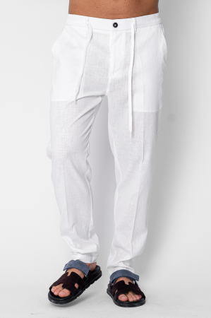 BARBATI - Pantaloni lungi din IN cu nasture si snur Premium Edition White