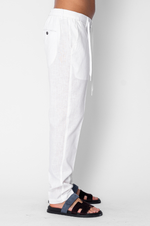 Pantaloni lungi din IN cu nasture si snur Premium Edition White [2]