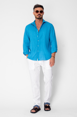 Pantaloni lungi din IN cu nasture si snur Premium Edition White [1]