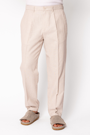 Barbati - Pantaloni lungi din IN cu nasture si tiv intors Beige