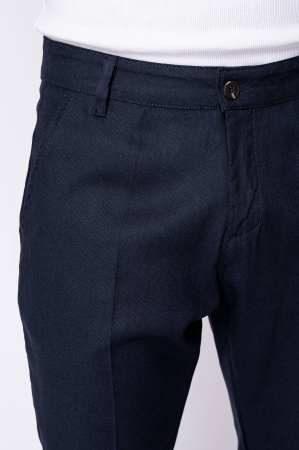 Pantaloni lungi din in cu nasture Navy [3]