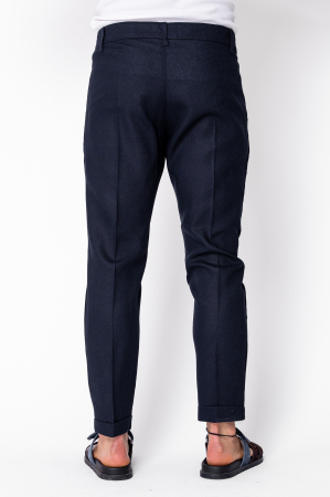Pantaloni lungi din in cu nasture Navy [2]