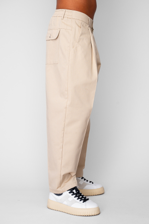 Pantaloni lungi drepti Oversized cu nasture din 100% Bumbac - Premium Edition Beige [2]