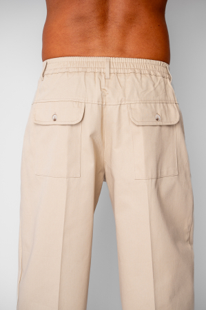 Pantaloni lungi drepti Oversized cu nasture din 100% Bumbac - Premium Edition Beige [5]