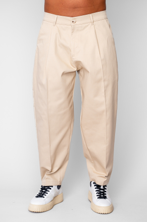 BARBATI - Pantaloni lungi drepti Oversized cu nasture din 100% Bumbac - Premium Edition Beige