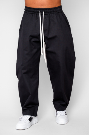 BARBATI - Pantaloni lungi drepti Oversized cu snur din 100% Bumbac - Premium Edition Black