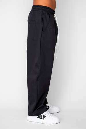 Pantaloni lungi drepti Oversized cu snur din 100% Bumbac - Premium Edition Black [1]