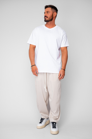 Pantaloni lungi drepti Oversized din 100% Bumbac - 400gr/mp Premium Edition Beige [4]