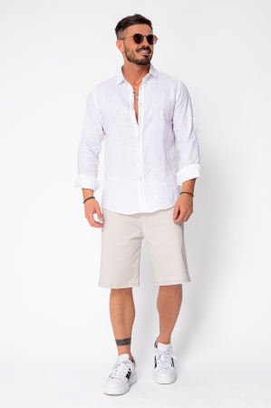 Pantaloni scurti cu nasture din bumbac Beige [3]