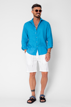 Pantaloni scurti din IN cu nasture si snur Premium Edition White [1]