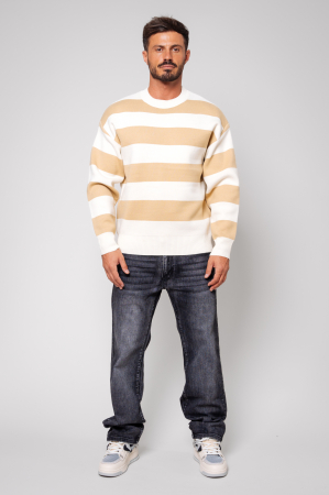 SALE - Striped wool mix sweater, Off White/Beige
