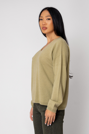 100% Cashmere V-neck Sweater, Olive [4]