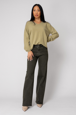 100% Cashmere V-neck Sweater, Olive [1]