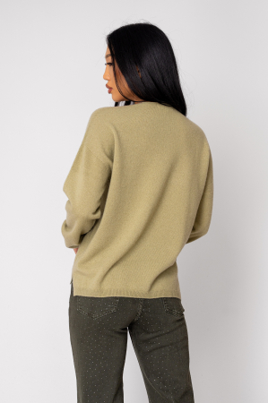 100% Cashmere V-neck Sweater, Olive [5]