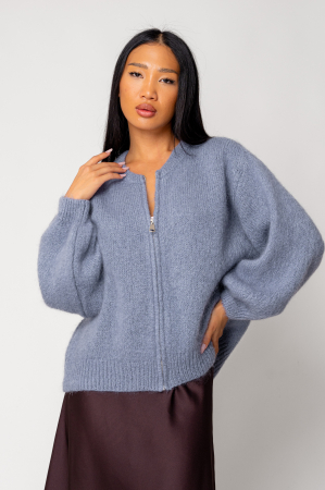 NOUTATI - Pulover cu fermoar mix de lana si mohair Storm Blue