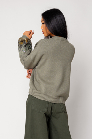 Pulover cu paiete Light Olive [4]