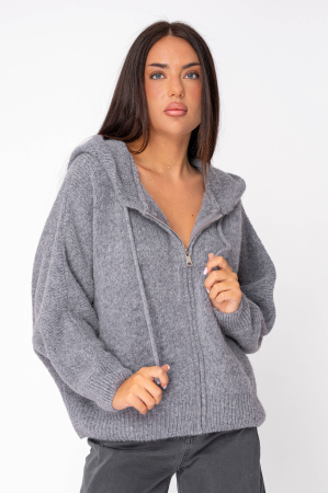 Pulovere - Pulover cu fermoar mix de lana si alpaca Grey