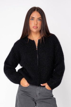 Pulover cu fermoar mix de lana si mohair Black [1]