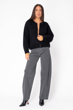 Pulover cu fermoar mix de lana si mohair Black [4]