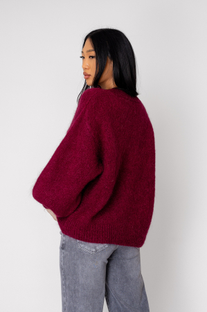 Pulover cu fermoar mix de lana si mohair Burgundy [2]