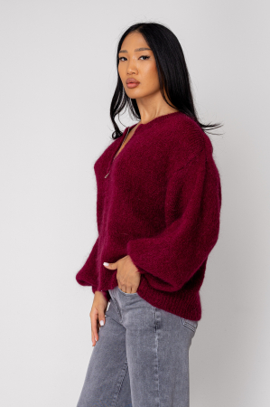 Pulover cu fermoar mix de lana si mohair Burgundy [1]