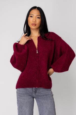 NOUTATI - Pulover cu fermoar mix de lana si mohair Burgundy