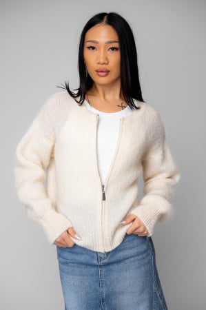 Women - Off White wool and mohair blend zipper sweater