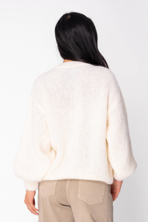 Pulover cu fermoar mix de lana si mohair Off White [2]