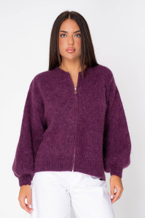 Pulover cu fermoar mix de lana si mohair Purple [1]