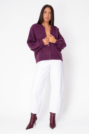 Pulover cu fermoar mix de lana si mohair Purple [4]