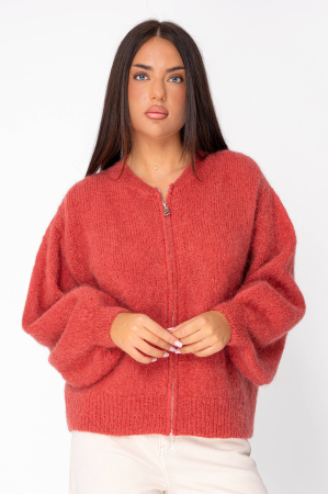 Pulover cu fermoar mix de lana si mohair Terracotta Rose [1]