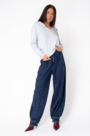 Pulover cu guler din mix de lana si casmir Sky Blue [2]