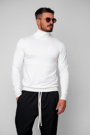Barbati - Pulover cu guler inalt Off White