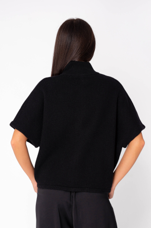 Pulover  cu maneca scurta si fermoar din 100% Lana, Black [3]