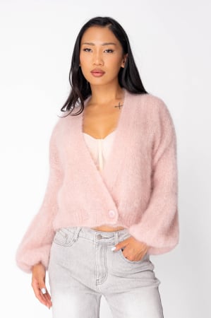 Pulovere - Pulover cu nasture din mix de mohair Rose