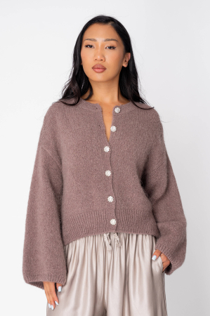 Pulovere - Pulover cu nasturi mix de lana si alpaca Taupe