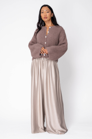 Pulover cu nasturi mix de lana si alpaca Taupe [3]