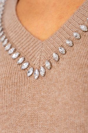 Pulover cu strasuri din lana si casmir Beige [3]