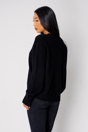 Pulover cu strasuri din lana si casmir Black [2]