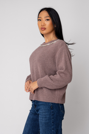 Pulover cu strasuri din mix de lana si alpaca Taupe [2]