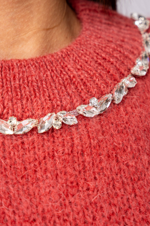 Sweater with rhinestones made of wool and mohair mix Terracotta Rose [2]