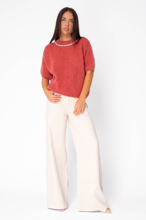 Sweater with rhinestones made of wool and mohair mix Terracotta Rose [3]
