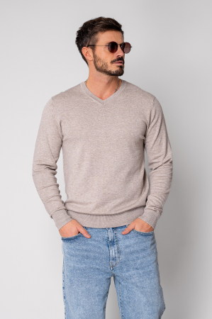 NOUTATI - Pulover cu V cut Taupe