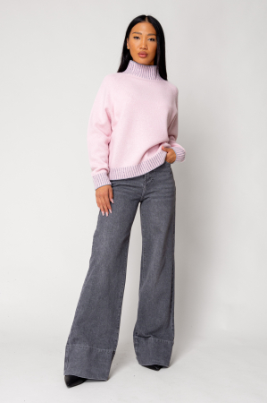 WOMEN - Pink/Grey 100% wool sweater
